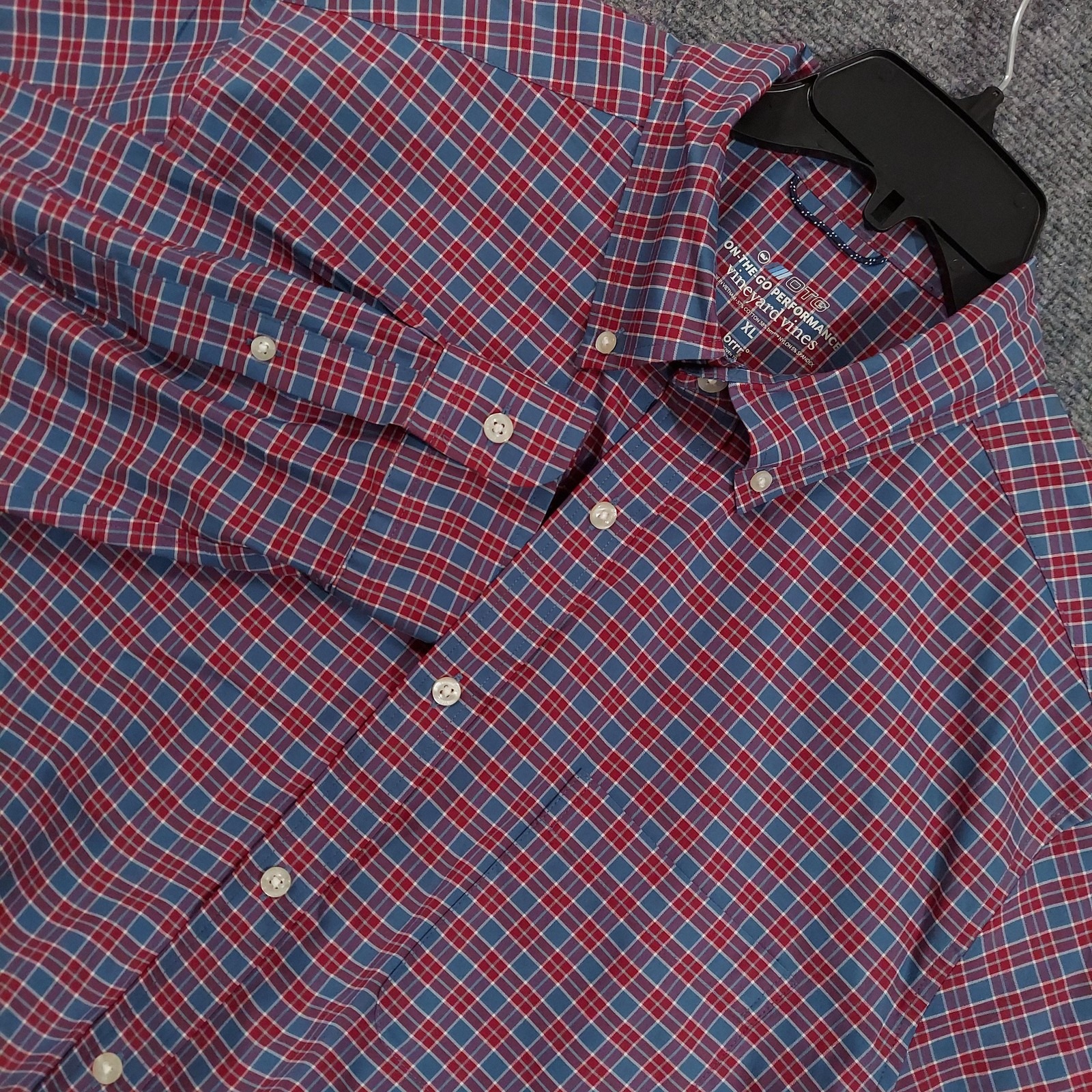 Vineyard Vines Shirt Mens Extra Large Blue Red Plaid On-The-Go Performance Brrr